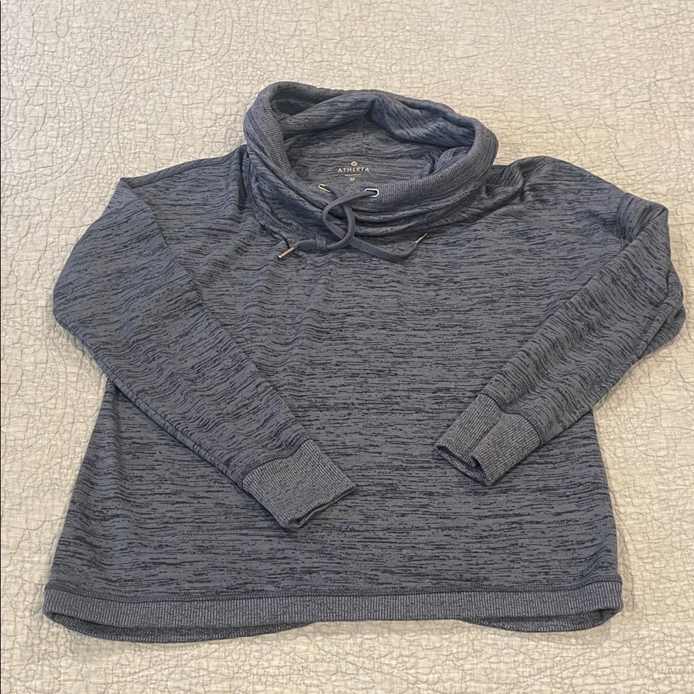 Athleta Heathered Navy Cowl Neck Sweater